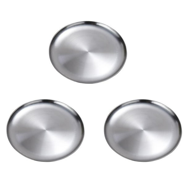 3 Unids Bandejas Redondas De Servir De Acero Inoxidable Bandeja De Comida Bandeja De Té 14 Cm Macarena Placa de cena de acero inoxidable