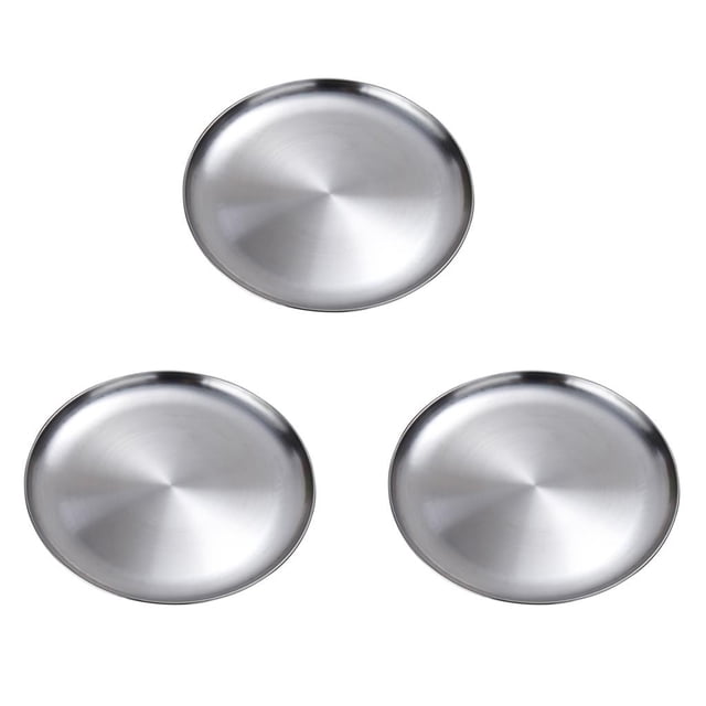 3 Unids Bandejas Redondas De Servir De Acero Inoxidable Bandeja De Comida Bandeja De Té 14 Cm Macarena Placa de cena de acero inoxidable