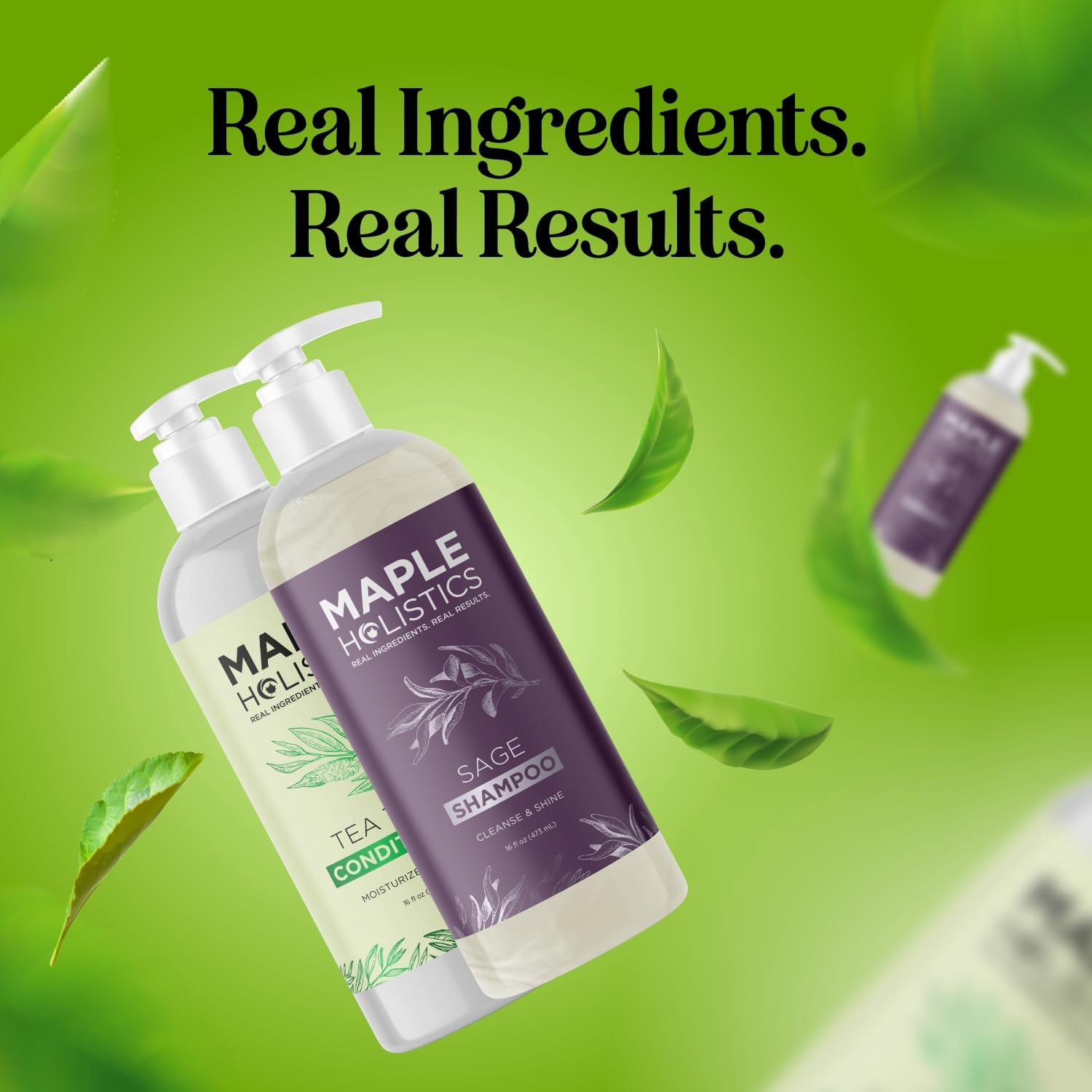 Sulfate Free Shampoo and Conditioner Set - Tea Tree Sage and Rosemary Shampoo and Conditioner for Dry Flaky Scalp Care - Deep Cleansing Color Safe Shampoo and Conditioner for Damaged Dry Hair Care