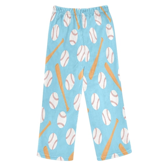 BZSMCE Baseball Bat Pattern Printed Loose Fit Flannel Pajama Pants Soft Plush Elastic Waist Loungewear Bottoms with Side Pockets for Indoor Home Wear