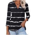 thumbnail image 1 of Camiseta de Solapa de Cuello en V de la Manga Superior de 3/4 de las Mujeres, Uso Diario Cómodo Casual, 1 of 5