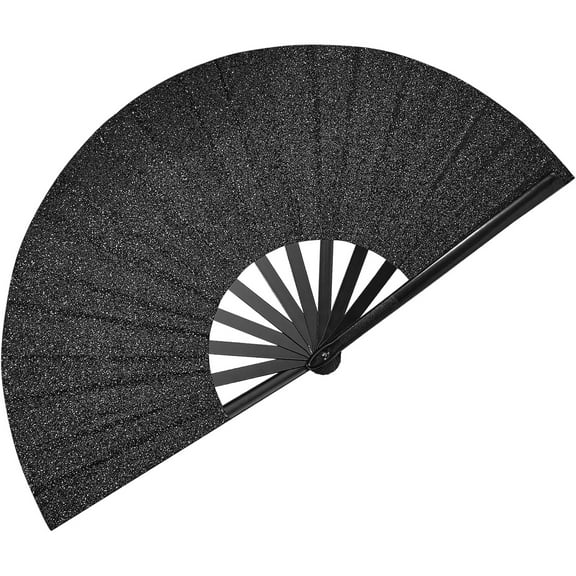 Fans for Line Dancing 13in Glitter Powder Folding Fan for Dance Music Festival Party Plastic (Black）
