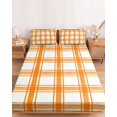 thumbnail image 2 of King Size Fitted Sheet Set - Orange Plaid 3 Piece Bedding Sets 16" Deep Pocket Fitted Sheet with 2 Pillowcases, Gingham Check Minimalist Modern Grid Farmhouse Brushed Microfiber Hotel Bed Sheets, 2 of 9