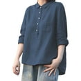 thumbnail image 6 of DondPO Linen Shirts for Women Women's Lapel Neck Casual Solid Colour Cotton And Linen Long Sleeve Shirt Casual Shirts for Women Womens Shirts Blue L, 6 of 6