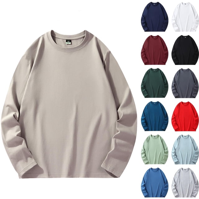 LOVZFMLL Men's Shirts, Solid Essential Crew Neck Sweatshirt, Casual Everyday Versatile, Relaxed Fit Pullover Fall Clothes
