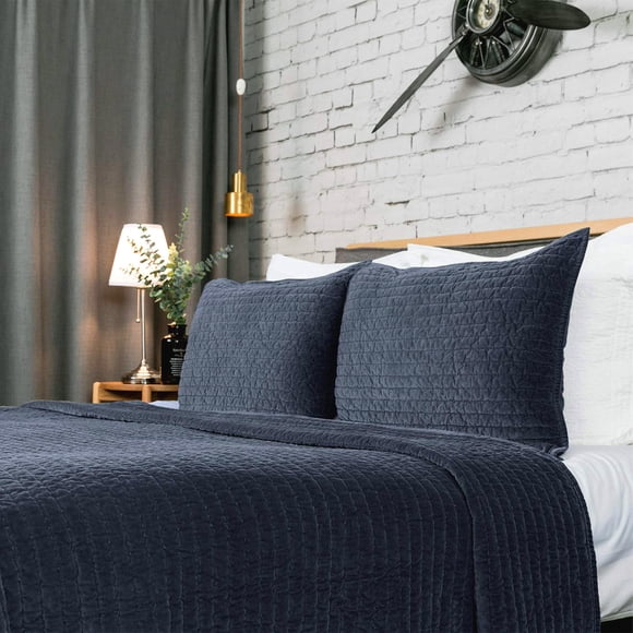 Colcha ELEGANT LIFE HOME reversible de terciopelo real azul empolvado