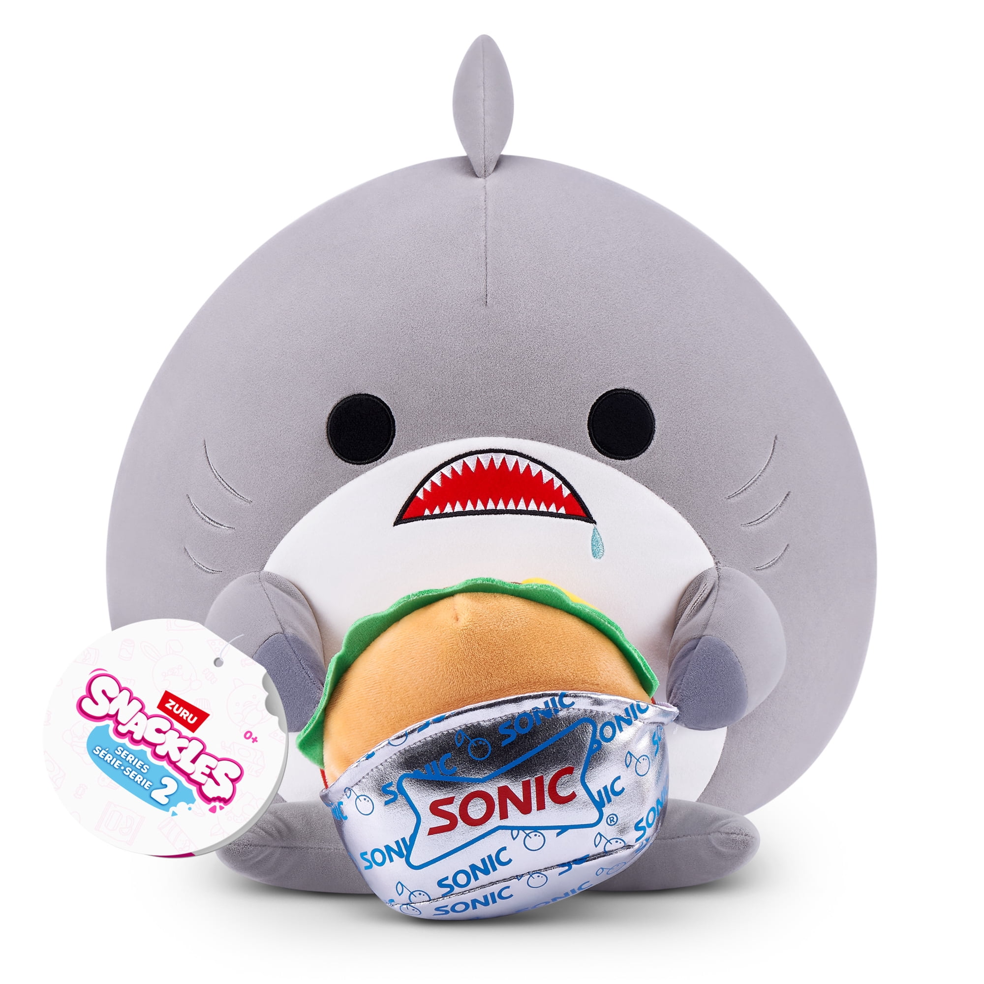 SNACKLES 8 inch Snackle (Sonic Burger) William the Shark, Ultra Soft Collectible Plush Toy by ZURU