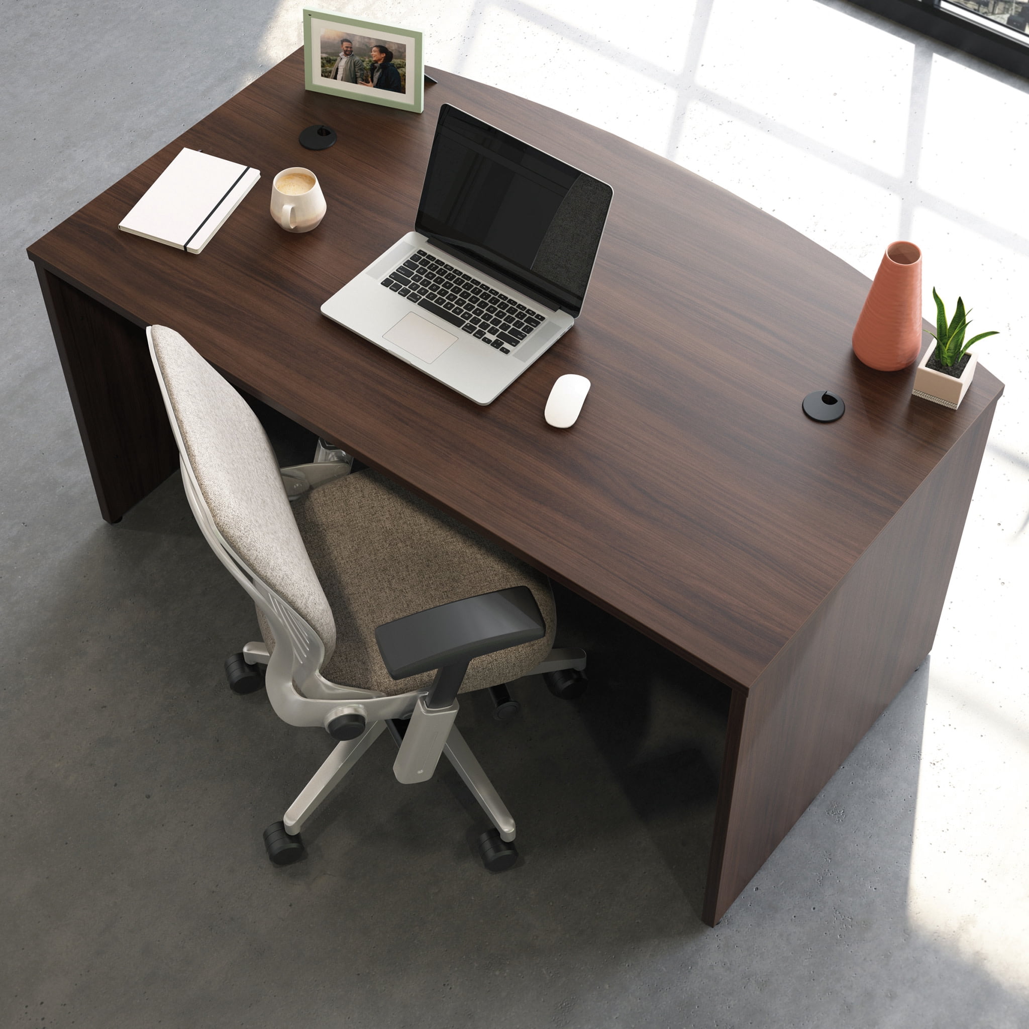 Sauder Affirm Engineered Wood Bowfront Executive Desk in Noble Elm/Brown