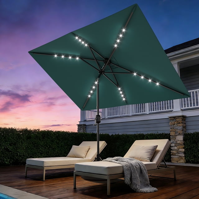 Memoryfield 10' x 6.5' Solar Rectangular Patio Umbrella with LED Lights, Outdoor Market Umbrella, 6-Rib Table Umbrella for Garden, Deck & Lawn, Turquoise