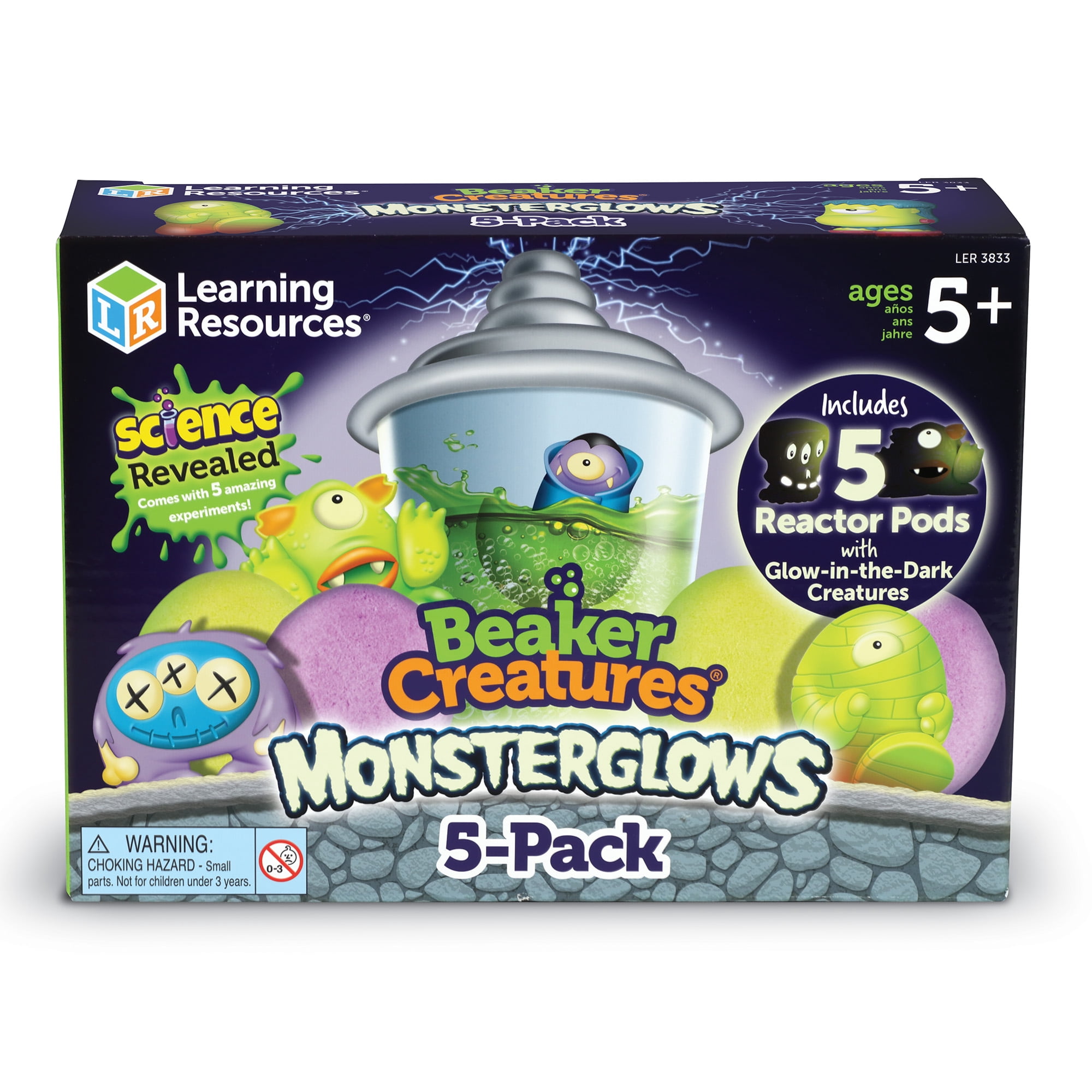 Learning Resources Beaker Creatures Monsterglow 5-Pack, STEM Toy, 5 Pieces, Boys, Girls, Ages 5,6,7+