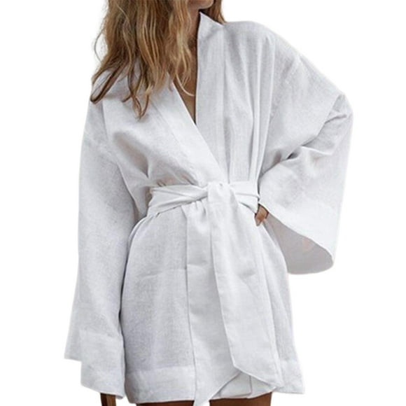 keepw Femmes Robe de Nuit Couleur Unie Respirant Adorable Pyjamas Décontracté Filles Vêtements de Nuit Lingerie Nuit-Robe Blanc L