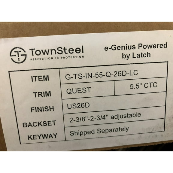 Townsteel e-Genius Powered by Latch Stainless Entry Lock MISSING KEYWAY "READ"