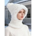 thumbnail image 2 of BadPiggies Womens Winter Beanie Scarf Mask Set, 3-in-1 Cozy Fleece Lined Knit Pompom Hat with Ear Flaps Windproof Neck Warmer (White), 2 of 6