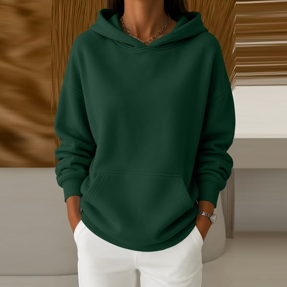 Womens Oversized Hoodies Sweatshirts Fall Long Sleeve Kangaroo Pocket Drop Shoulder Sweater L