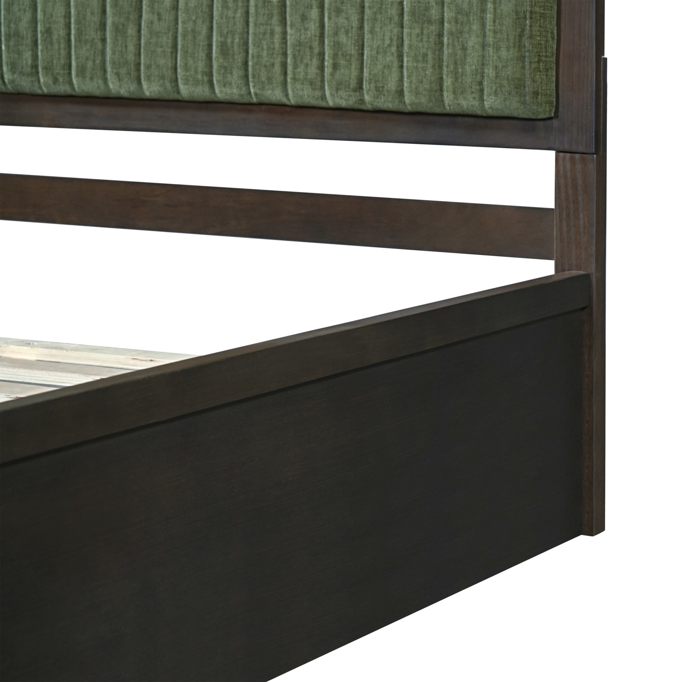 Christopher Knight Home King Wood Platform Bed with Rattan & Green Upholstered Headboard, Walnut Finish