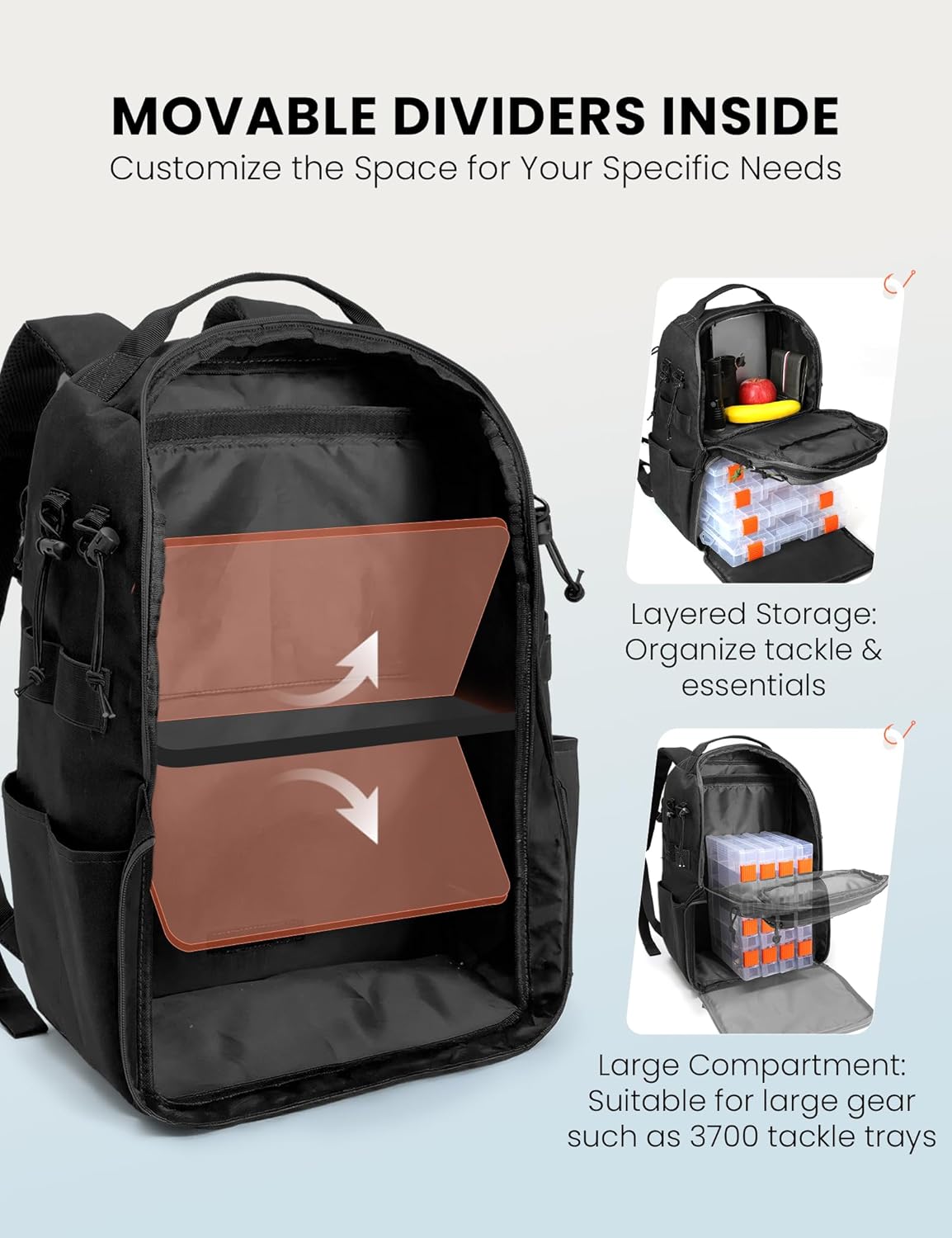 SKYSPER Tackle Backpack Fishing Bags with Rod Holder, 40L Water-Resistant Storage for Gear