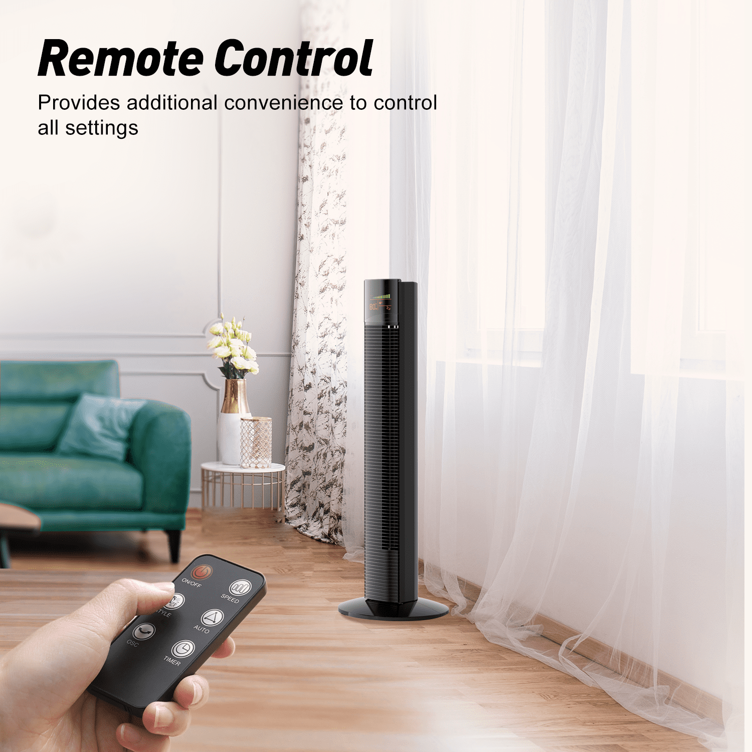 TaoTronics Tower Fan, 36" Cooling Fan with Remote, 65 Floor Fan Oscillating, Powerful Fan with 9 Modes, Large LED Display, 12-Hour Timer, Quiet Portable Bladeless Fan for Bedroom Living Rooms Office