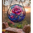 thumbnail image 3 of Purple Pink Rose Suncatcher, Round Stained Glass Window Hanging Panel, Romantic Floral Decor Gift, Elegant Flower Lover Ornament 4296983742, 3 of 4