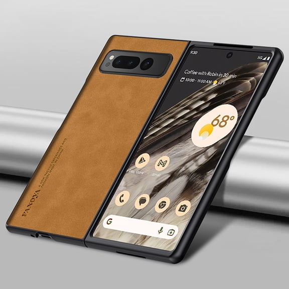 Case Designed for Google Pixel 9 Pro Fold / Fold 2, Slim Fit Classic PU Leather Shockproof Anti-Slip Lightweight Wireless Charging Vintage Phone Cover for Google Pixel 9 Pro Fold / Fold 2, Brown