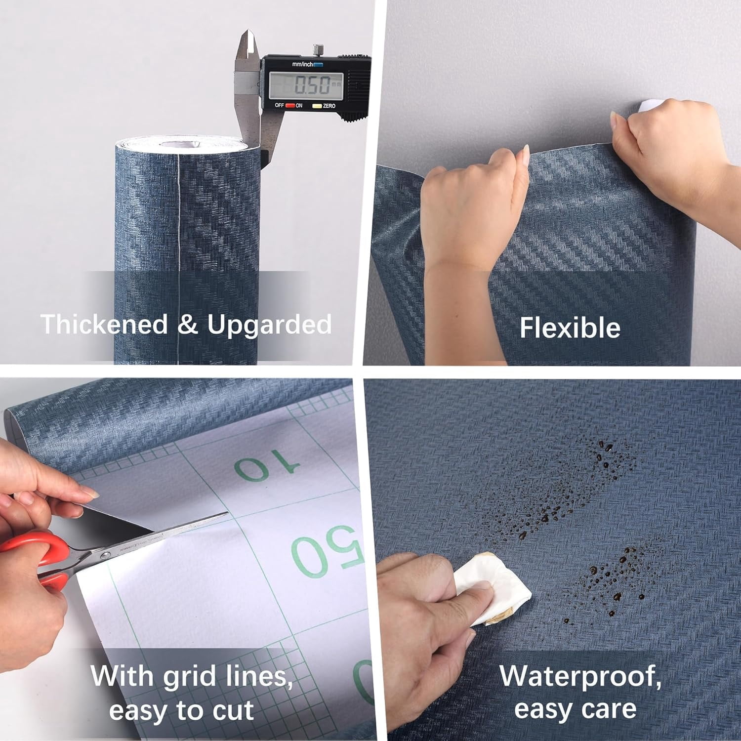 Fabric Wallpaper Textured Contact Paper (24in X 393in) Navy Blue Grasscloth Wallpaper Peel and Stick Faux Linen Wall Paper Self-Adhesive Vinyl Looks Like Woven Straw