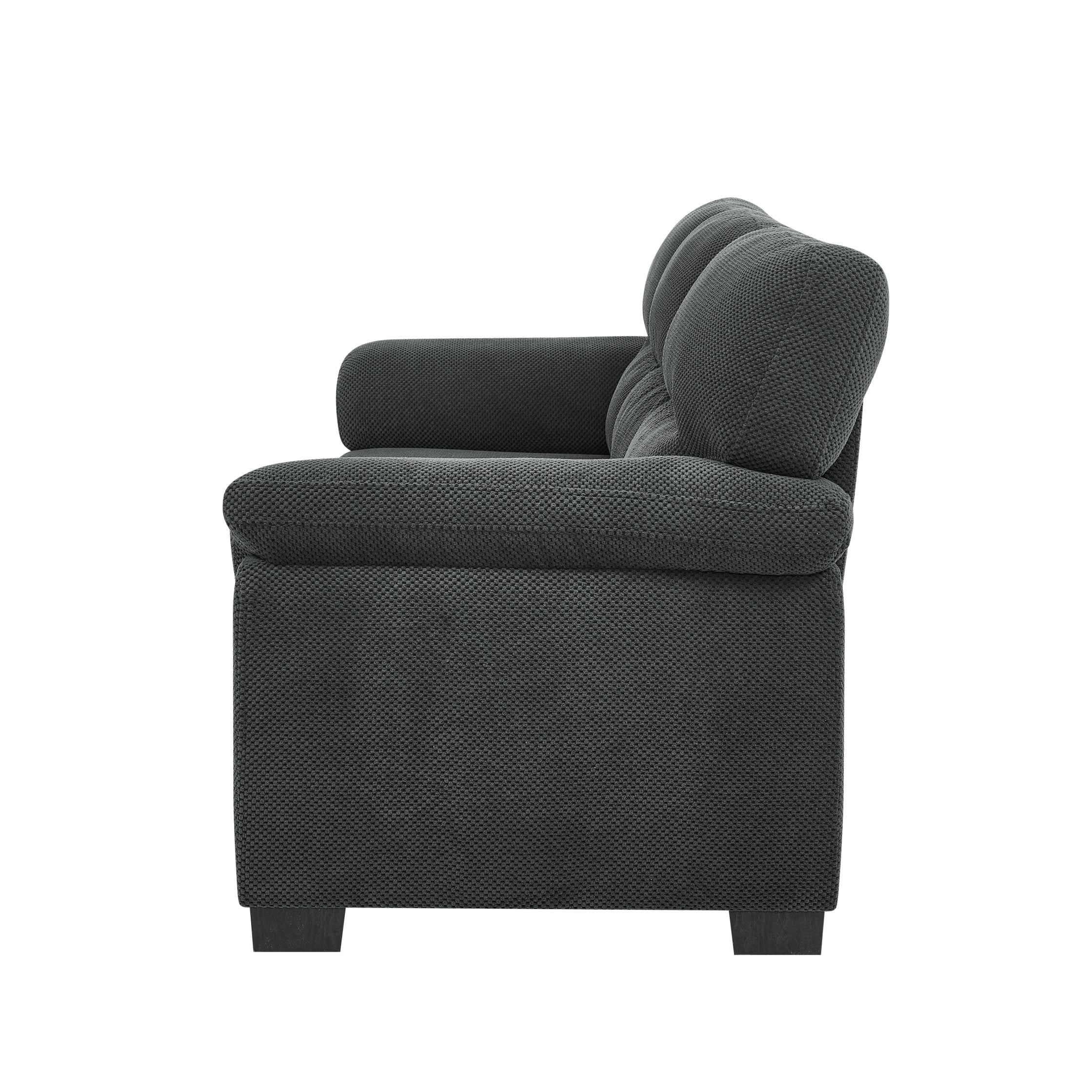 Noble House 81" Modern 3-Seater Sofa, Textured Polyester Upholstery, Pillow Top Arms, Dark Gray