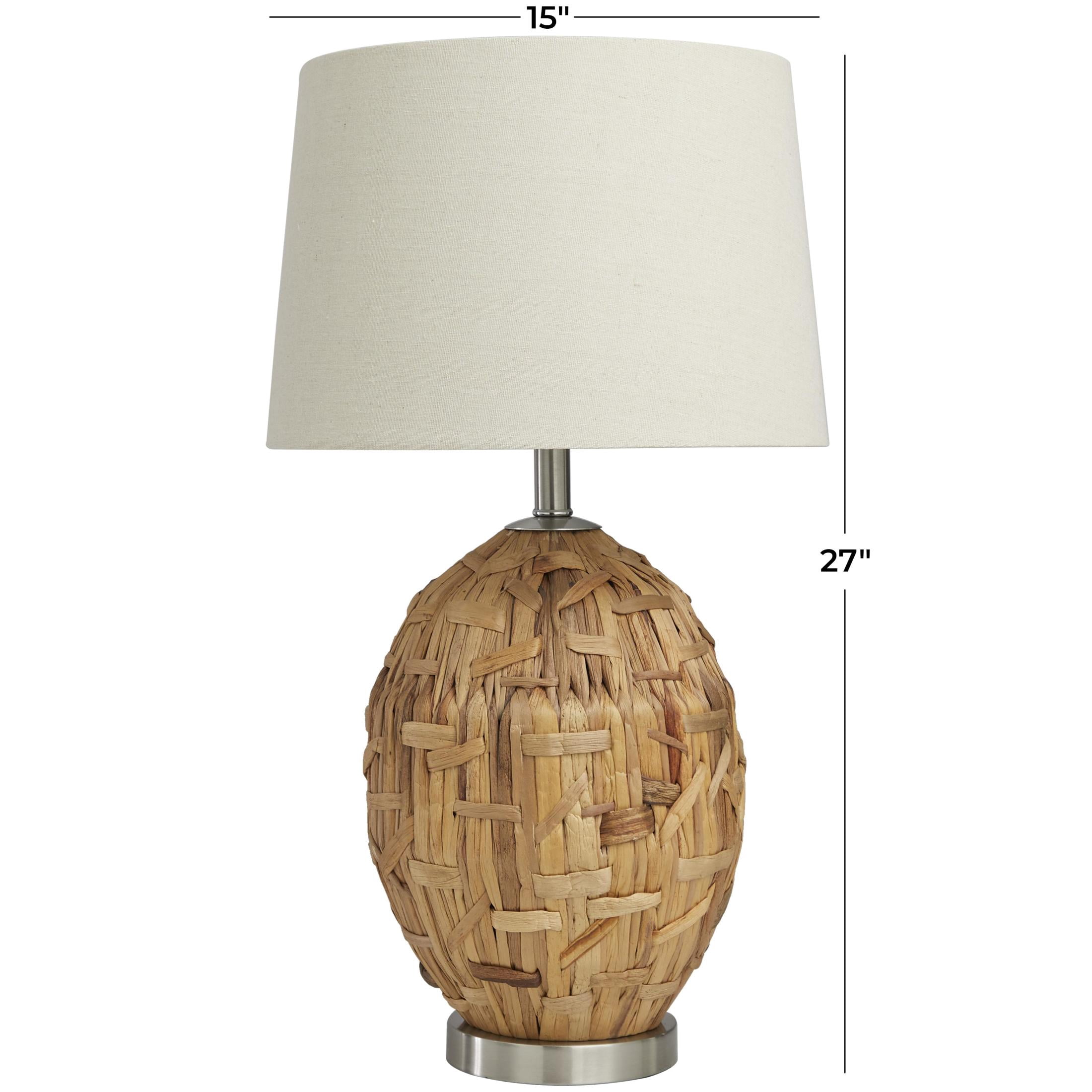DecMode 27" Handmade Woven Brown Table Lamp with Cream Fabric Shade