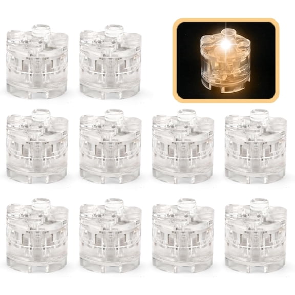 Lights Bricks, 10PCS 2x2 Round Light Up Bricks Accessories Kits, Classic Transparent LED Accessories Pack, Parts Pieces Building Blocks Set Toys