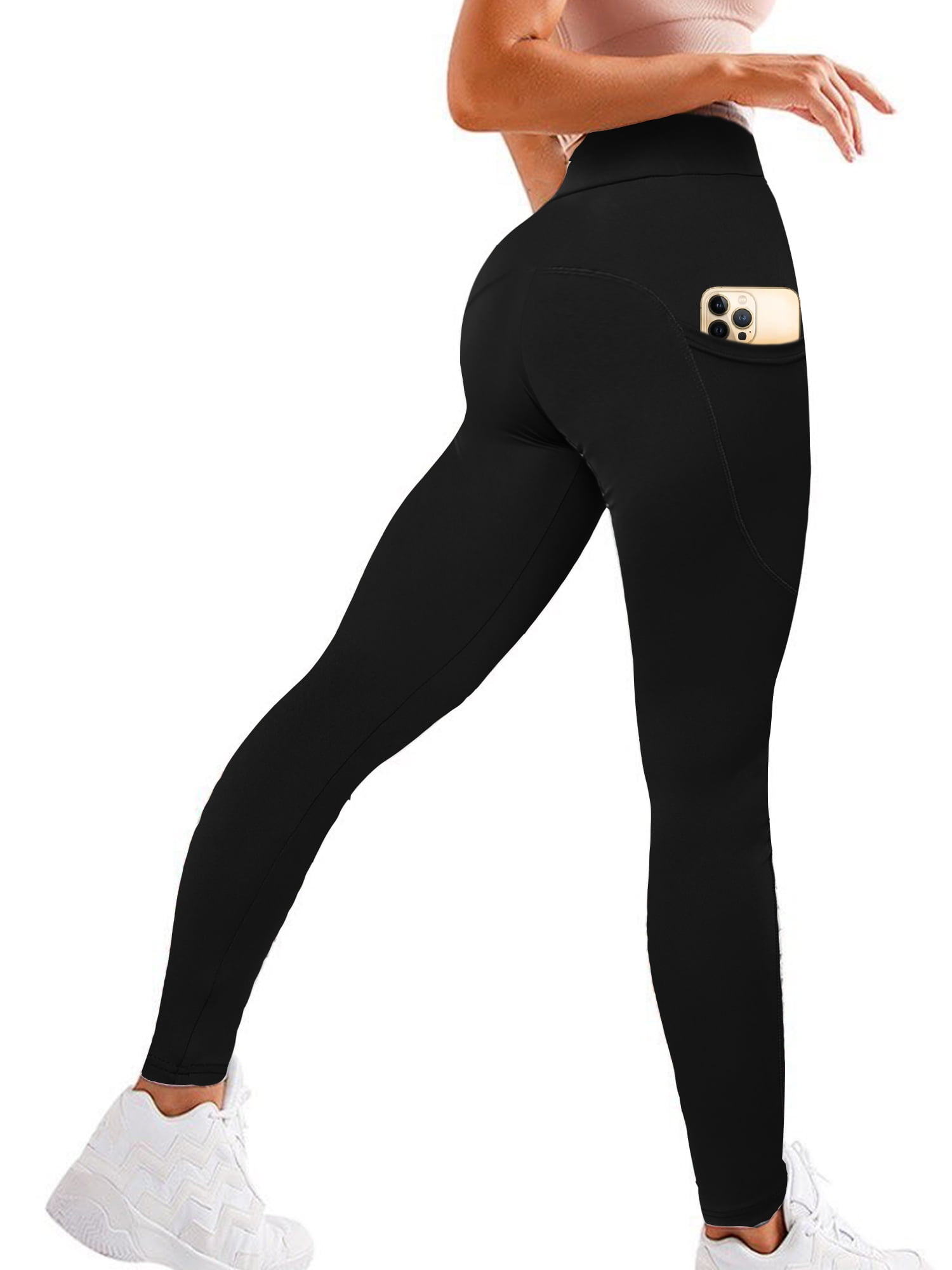 FIRST WAY Cotton Soft High Waist Womens Yoga Leggings Capris with 2 Side Pockets Tummy Control Workout Pants Gym Tights 