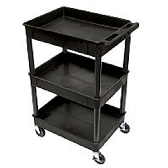 Three Tub Shelf Utility Cart with 12'' Shelf Clearance - Black