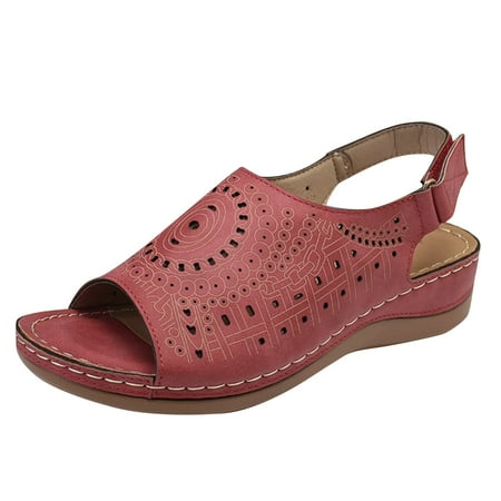 

Women s Large Size Hollow Wedge With Fish Mouth Open Toe Solid Color Sandals
