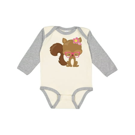 

Inktastic Hipster Squirrel Squirrel With Glasses Flowers Boys or Girls Long Sleeve Baby Bodysuit