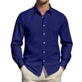 thumbnail image 6 of Mens Casual Button Down Shirt Long Sleeve Lightweight Summer Beach Shirts Loose Fit Solid Textured Shirt, 6 of 7