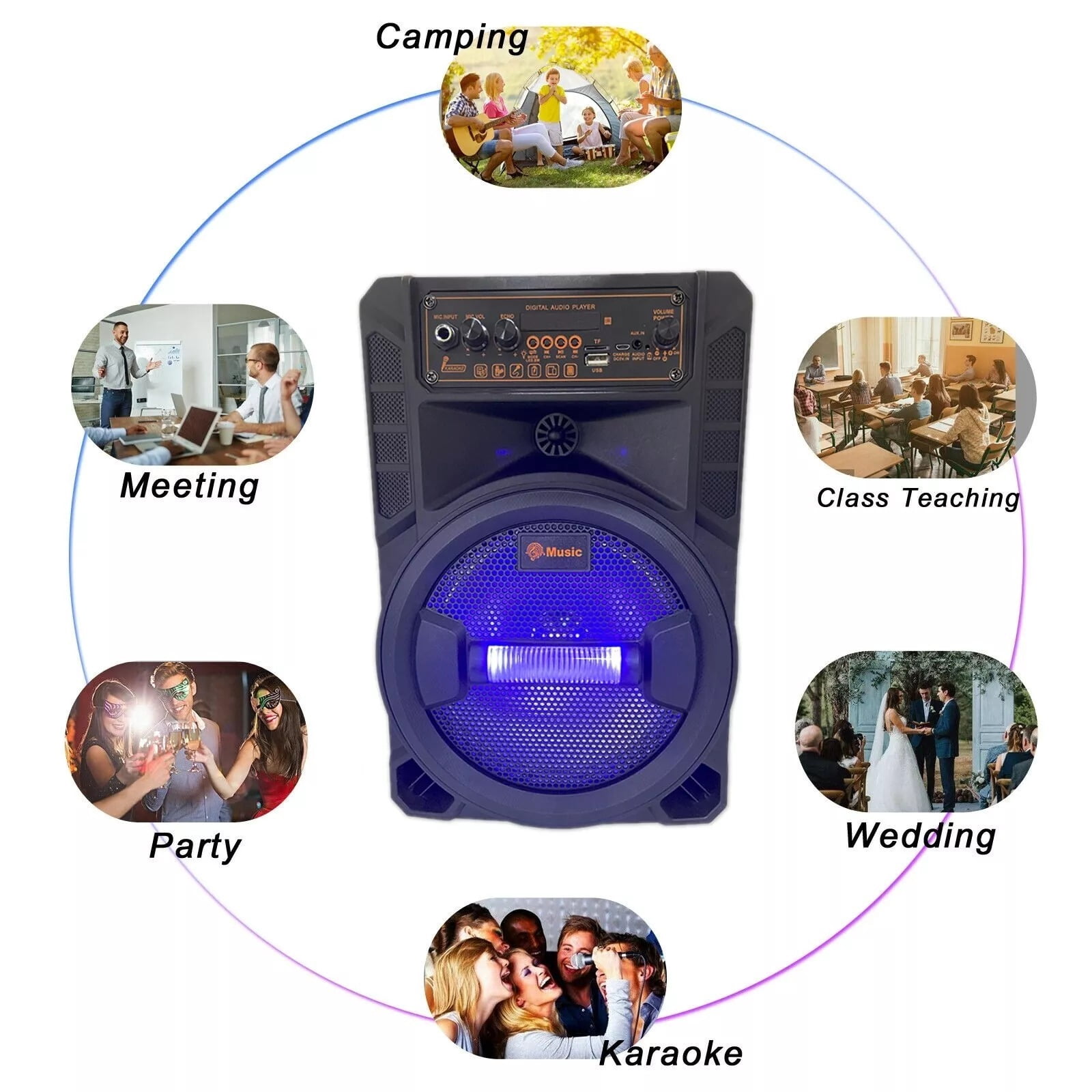 3000W Portable Bluetooth Speaker with 8" Subwoofer, Heavy Bass, RGB LED Lights, Rechargeable Battery, for Parties, Camping, Beach Trips & Outdoor Events