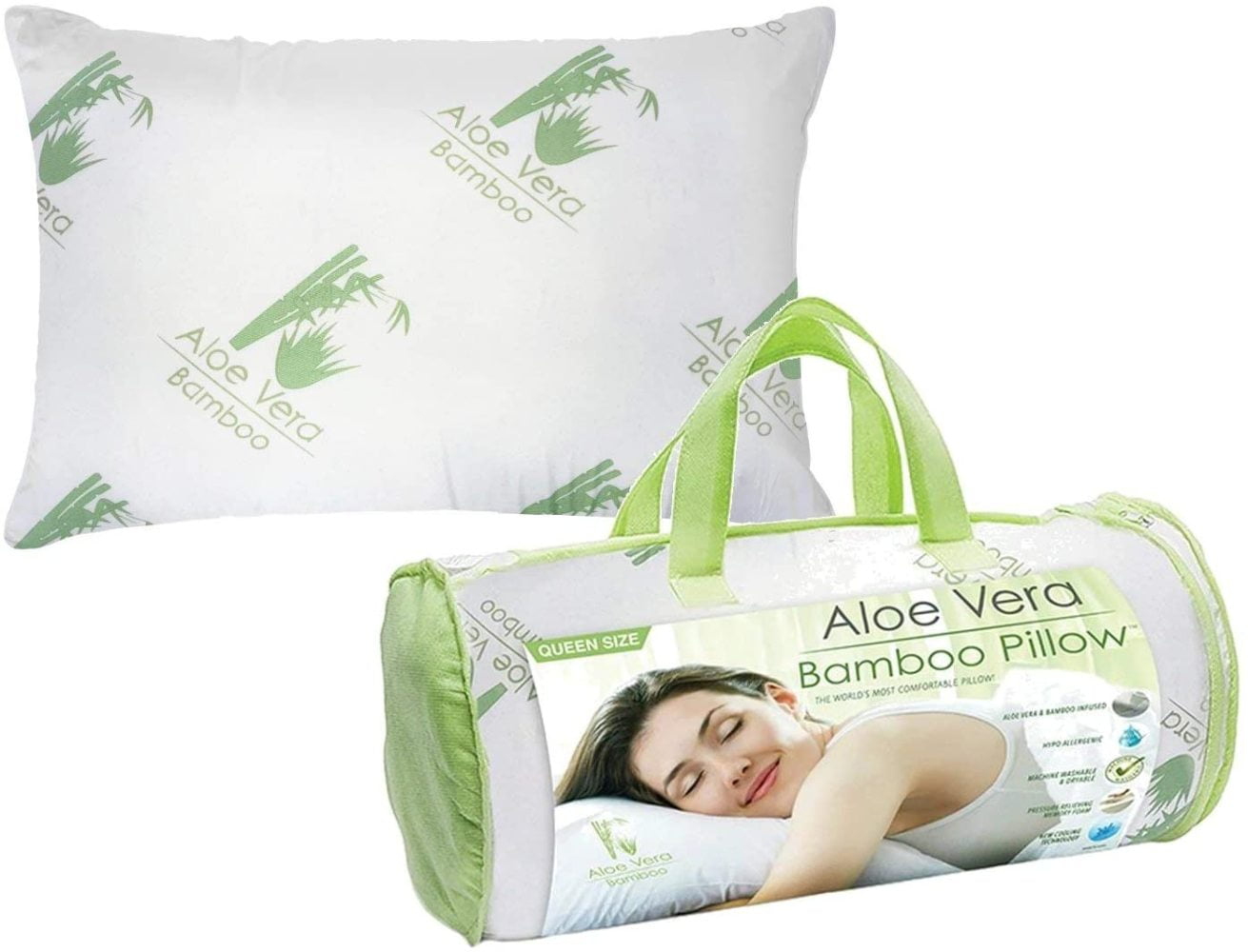 Bamboo Memory Foam Bed Pillow Queen Size Hypoallergenic with Carry Bag 