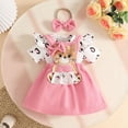 thumbnail image 2 of mgoYE Baby Girls Clothes 3 Months Newborn Baby Girl Clothes Summer Outfit Short Sleeve Ribbed Romper Floral Suspender Overalls Shorts Set(Pink,12-18 Months), 2 of 9