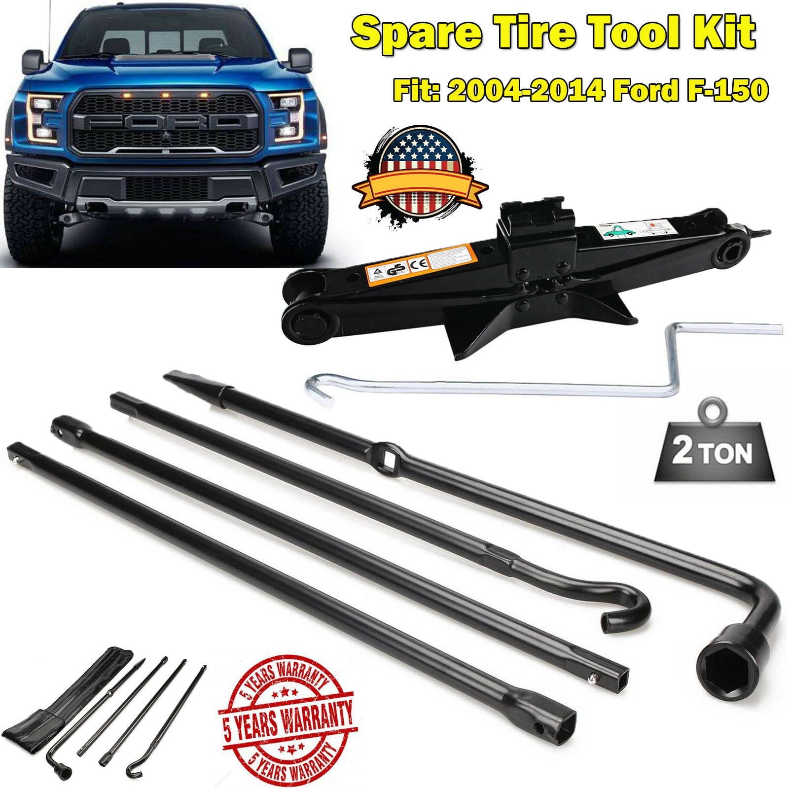 For 04-14 Ford F-150 Scissor Jack+Spare Tire Tool Lug Wrench Extension Kit w/Bag 