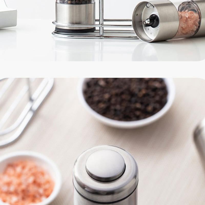 PatungKu Thumb Push Button Black Grinder Stainless Steel for Black Pepper Sea Salt