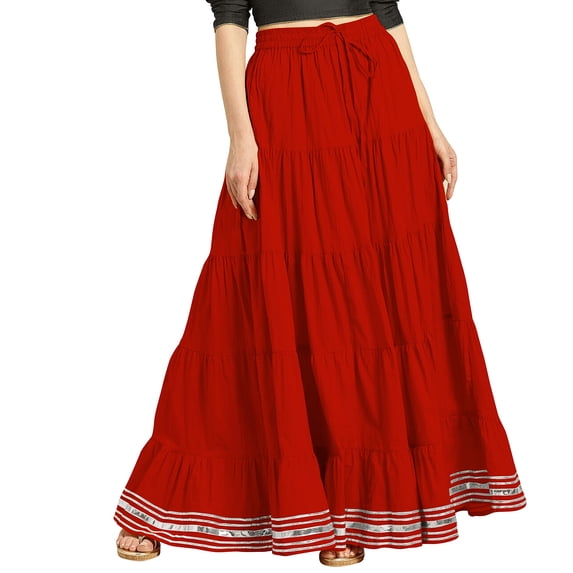 eloria Maxi Tier Skirt Elastic Waist Cotton Bohemian Skirts Boho Long Flaired, Color : Red Orange, Size : 20