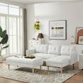 thumbnail image 2 of Sectional Sofa Bed with Ottoman, L-shape Sofa Chaise Lounge with Bench, Leisure Sofa Couch with Solid Wood Legs for Living Room Apartment Office, White, 2 of 8