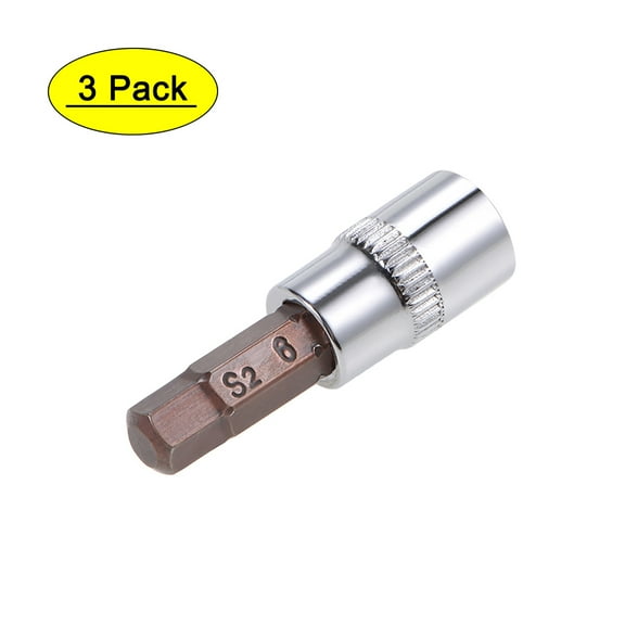 Uxcell 1/4" Drive x 6mm Standard Metric Hex Bit Socket, S2 & Cr-V Steel 3 Pack