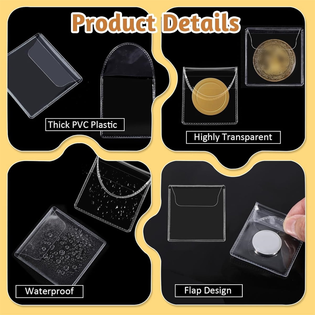 HYG Clear Coin Sleeves,50pcs Protector Bags for Coins,Portable Small Items Storage Bags for Home,Plastic Jewelry Pouch for Indoor and Outdoor Use,2X2.2In