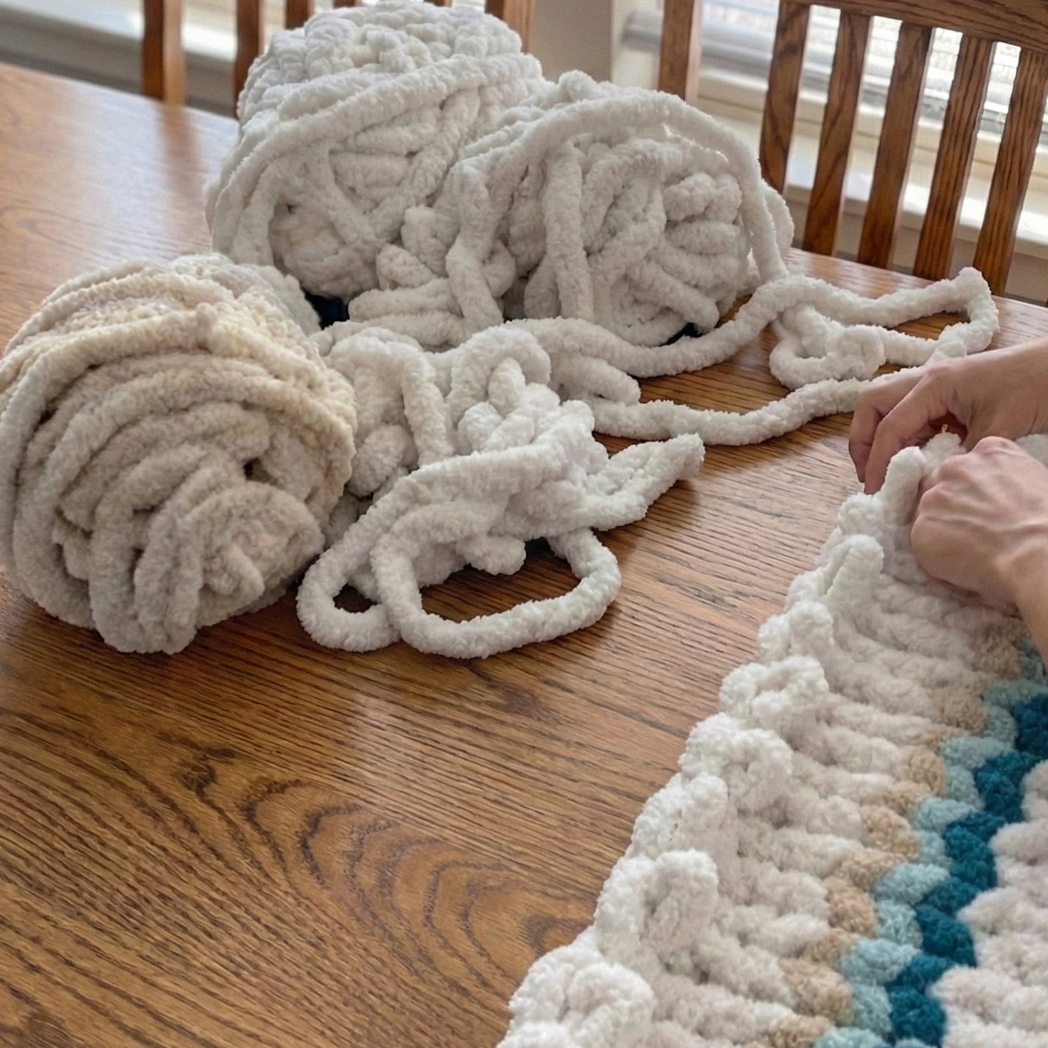 3 Pack ThreadArt Chunky Chenille Yarn for Hand Knitting – Jumbo Blanket Yarn, Soft Thick Polyester Chenille for Arm Knitting, DIY Throws, Pillows & Pet Beds – 26–27 Yards, 8 oz - Ivory