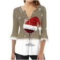 thumbnail image 1 of Camisetas con Cuello en V Mujeres Moda Impresa 3/4 Mangas Blusa, Top Cómodo Casual para el Hogar Y Diario, 1 of 4
