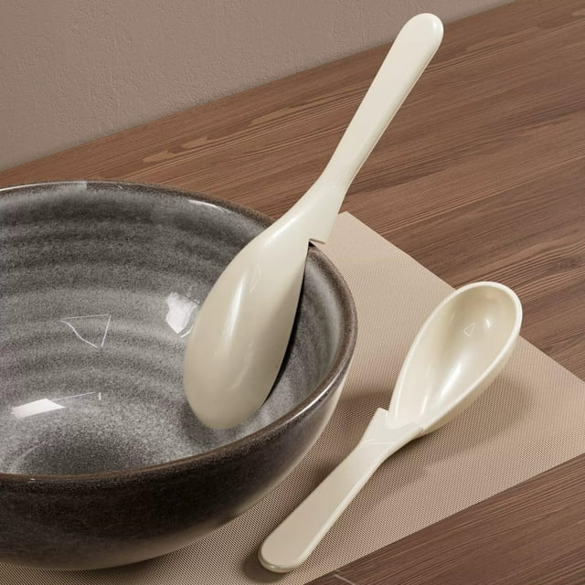 Cuchara sopera asiática antideslizante con mango largo | Cuchara japonesa para ramen con muesca | Cuchara de postre de ABS de grado alimenticio | Utensilio de cocina para ramen, dumplings, arroz y