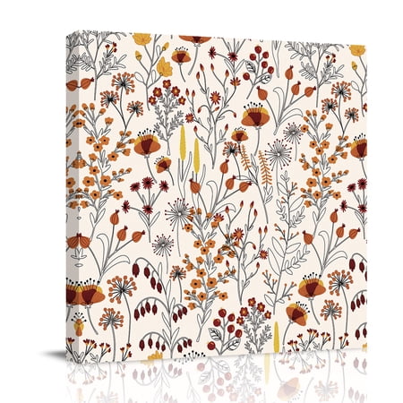 Canvas Wall Art Orange Botanical Framed Canvas Prints for Bathroom Kitchen Fall Floral Vintage Pastoral Gallery Wrapped Wall Decor for Home Office Gifts 10 x10 Ship Next Day
