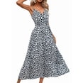 thumbnail image 2 of Women'S Summer Midi Boho Dresses Casual Floral Spaghetti Straps Lace Up Dress Flowy Aline Beach Sundress White S, 2 of 9