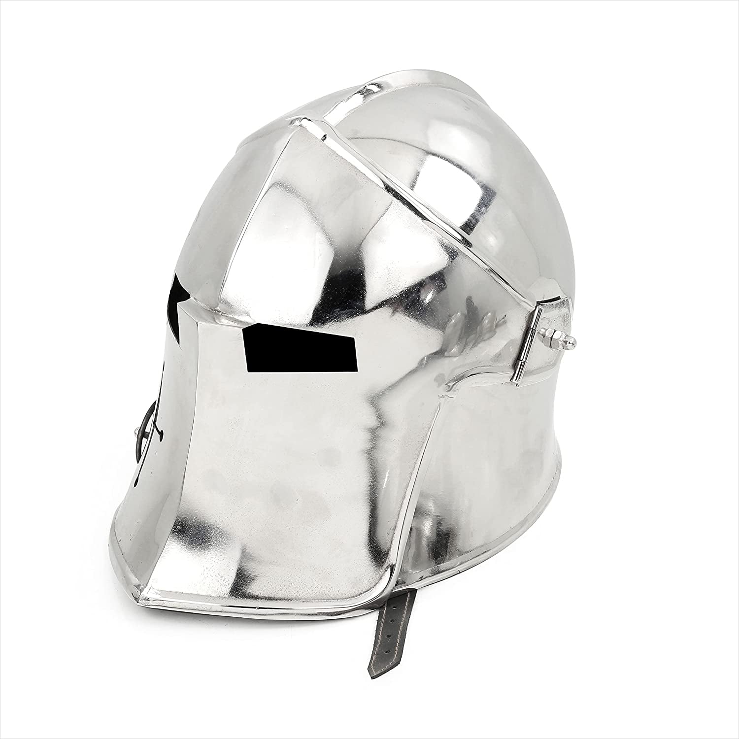 Medieval Barbuta Visored Knight Steel Helmet (Nickel Polished