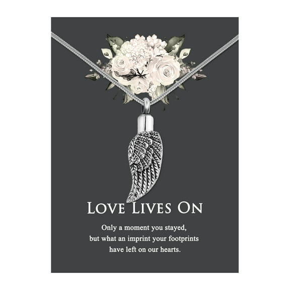 Anavia Ancient Silver Angel Wing Cremation Jewelry Stainless Steel Keepsake Memorial Urn Necklace for Human with"Love Lives On" Comfort Card