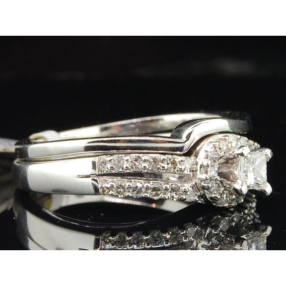 Diamond Princess Solitaire Wedding Ring 14K White Gold Bridal Set 1/2 Tcw.