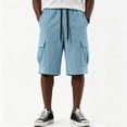thumbnail image 6 of Dwellite Mens Cargo Shorts Casual Drawstring Elastic Waist Corduroy Summer Beach Shorts with Pockets Light Blue 2XL, 6 of 7
